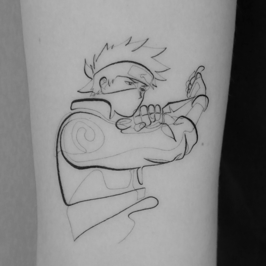 Naruto Oneline Fineline Tattoo by @phouphou.ink Resident Artist at Mommy I'm Sorry Stuttgart